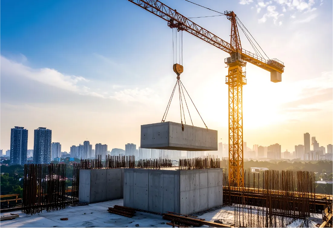 建設現場でのクレーン作業